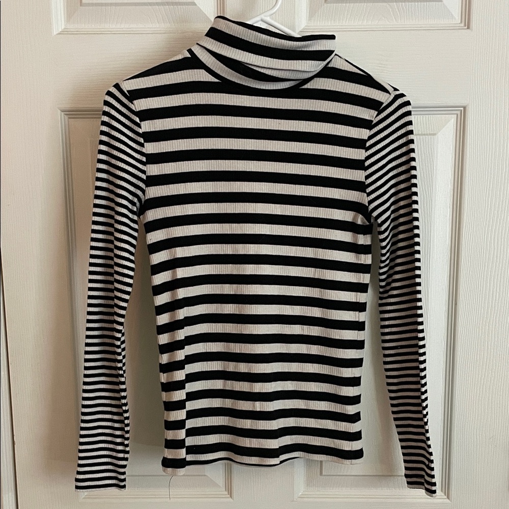 Tommy Hilfiger Black and White Striped Long Sleeve Top